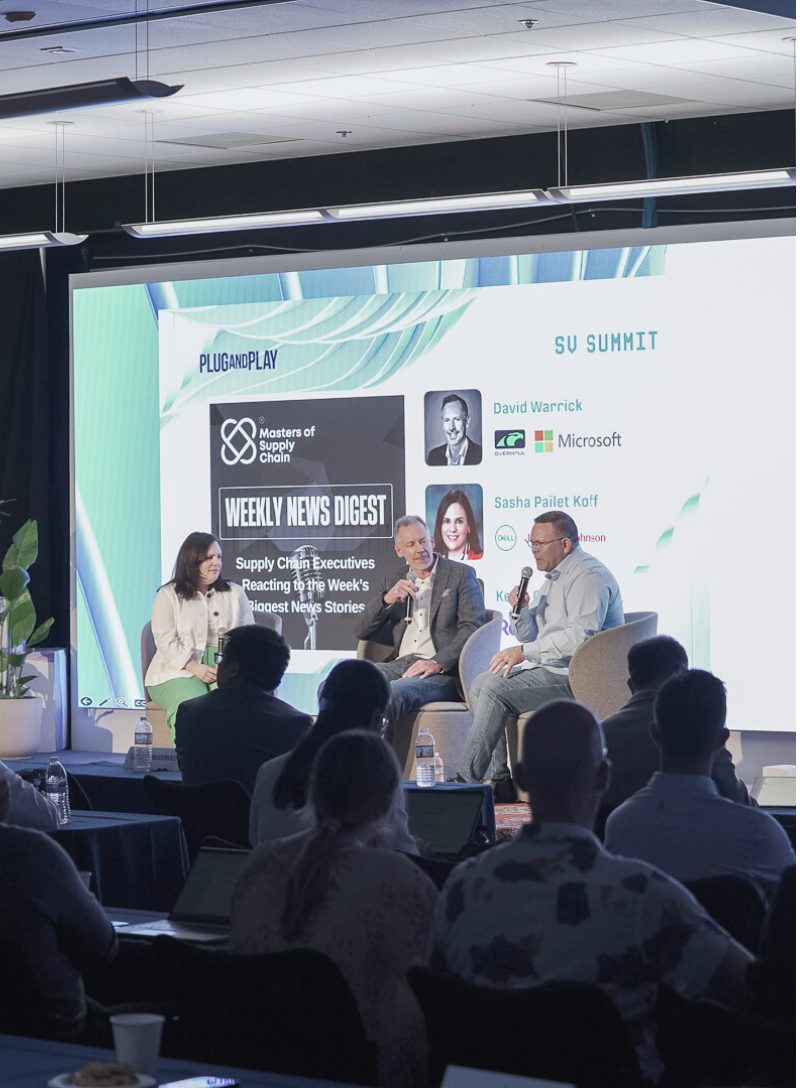 Ripped news articles showing tariffs, oil, concert